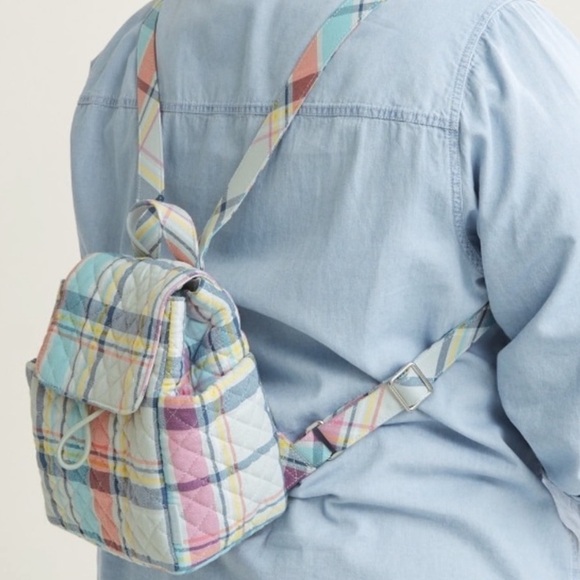 NWT Vera Bradley Pastel Plaid Quilted Mini Backpack - Picture 1 of 10